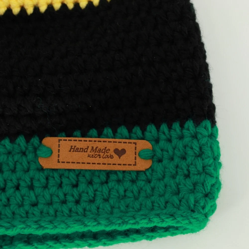 Handmade Crochet Beanie Yellow Black‎ Green Tri-Color Knit Unisex Jamaica